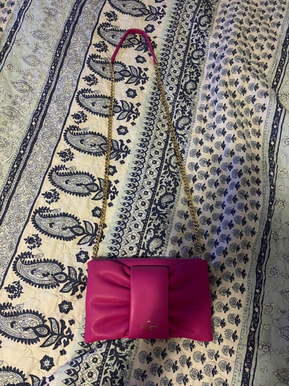 kate spade fuchsia pink bow ruched leather chain cross body bag - Picture 2 of 4